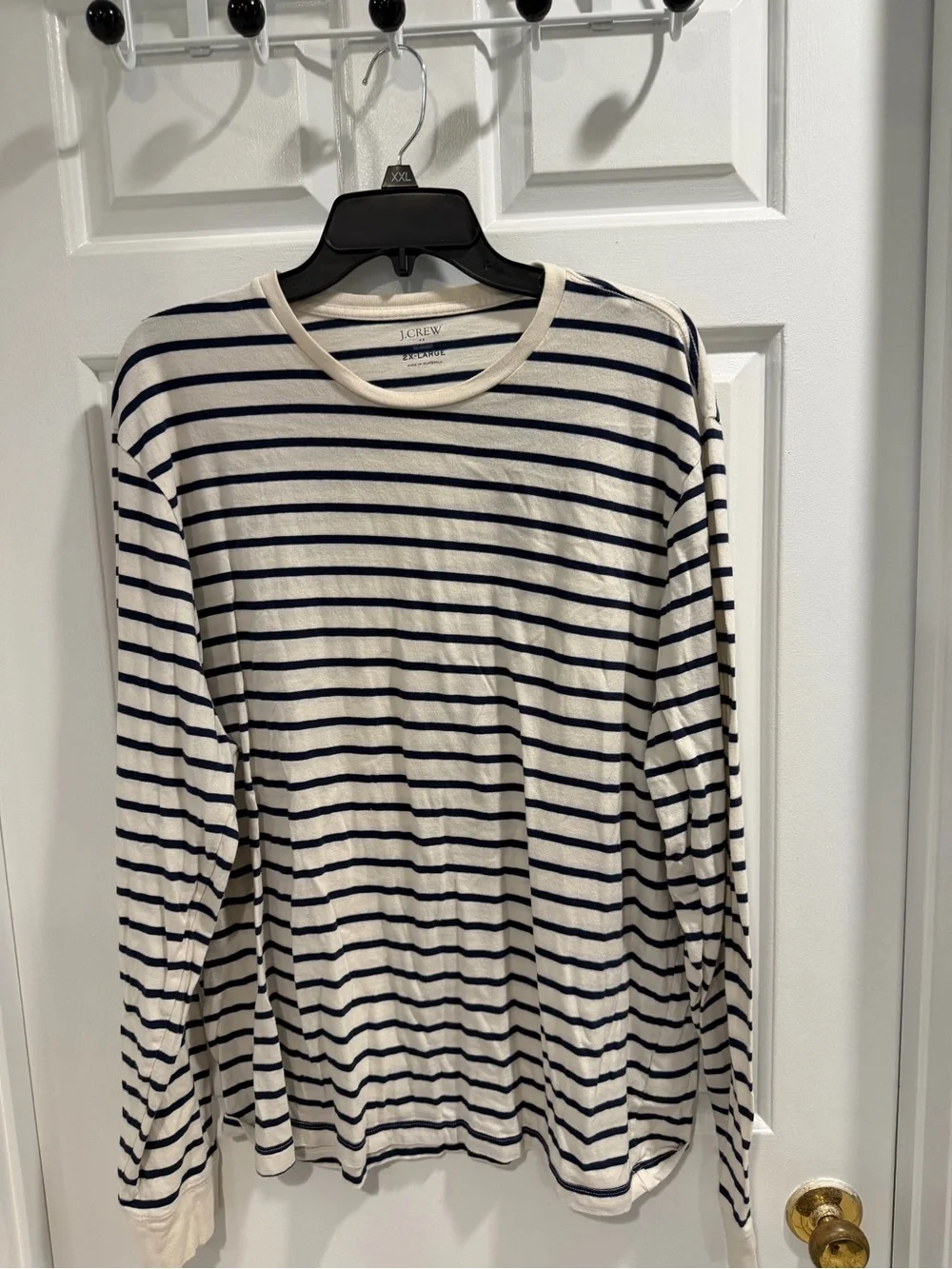 J. Crew Men’s Long-Sleeve Navy Stripe Crewneck Shirt Sz XXL